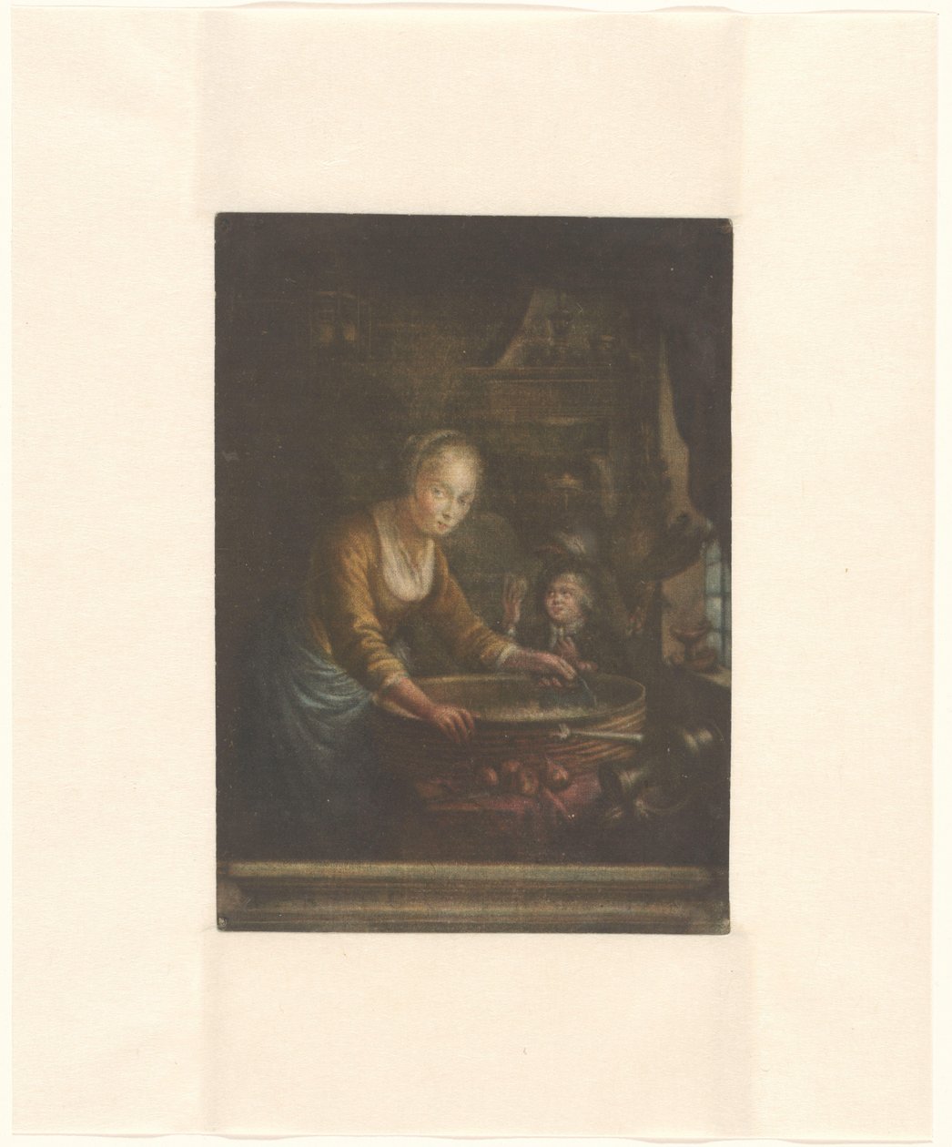 Ung kvinde hakker løg af Jacques Fabien Gautier Dagoty (attributed to)
