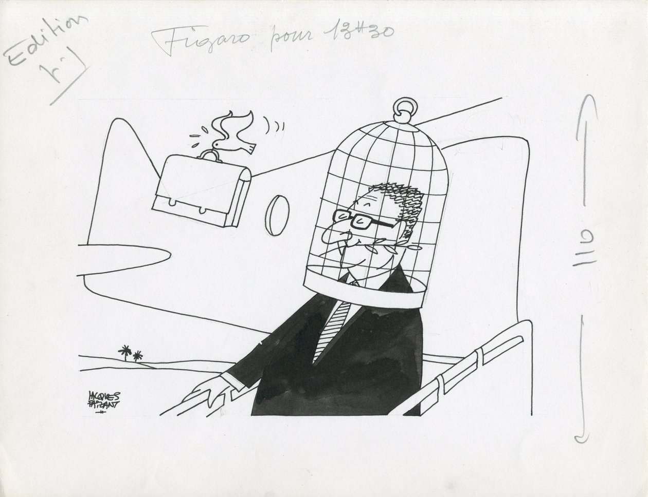 Le Figaro, satire i sort/hvid af Jacques Faizant