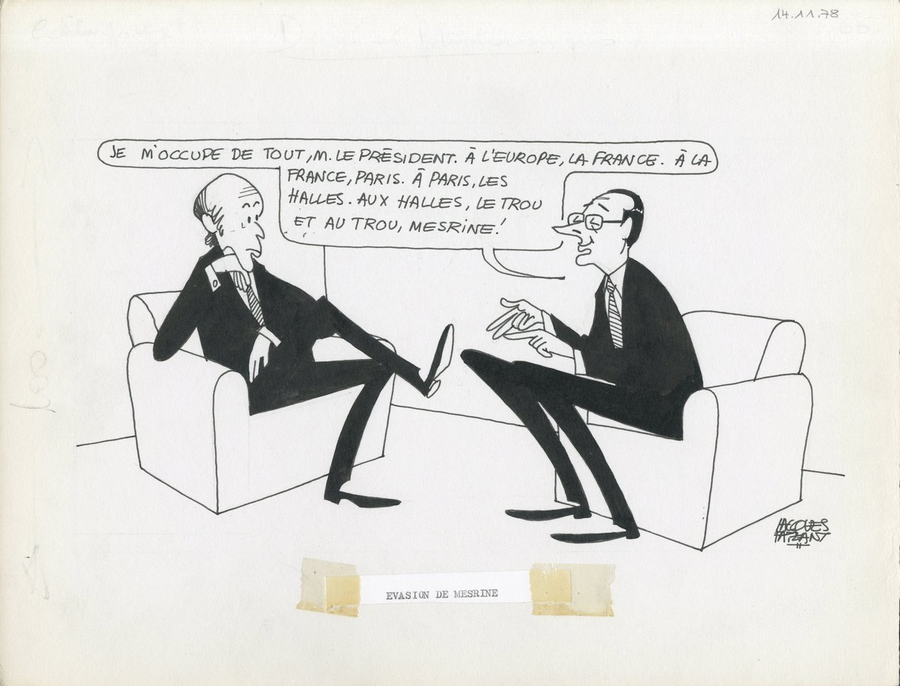 Le Figaro, satire i sort/hvid af Jacques Faizant
