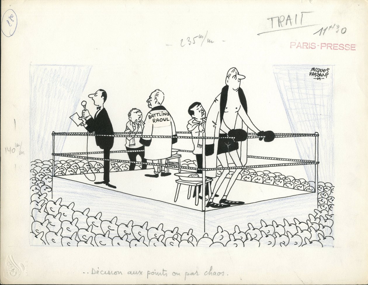 Paris-Presse, Satirisk i B  W af Jacques Faizant