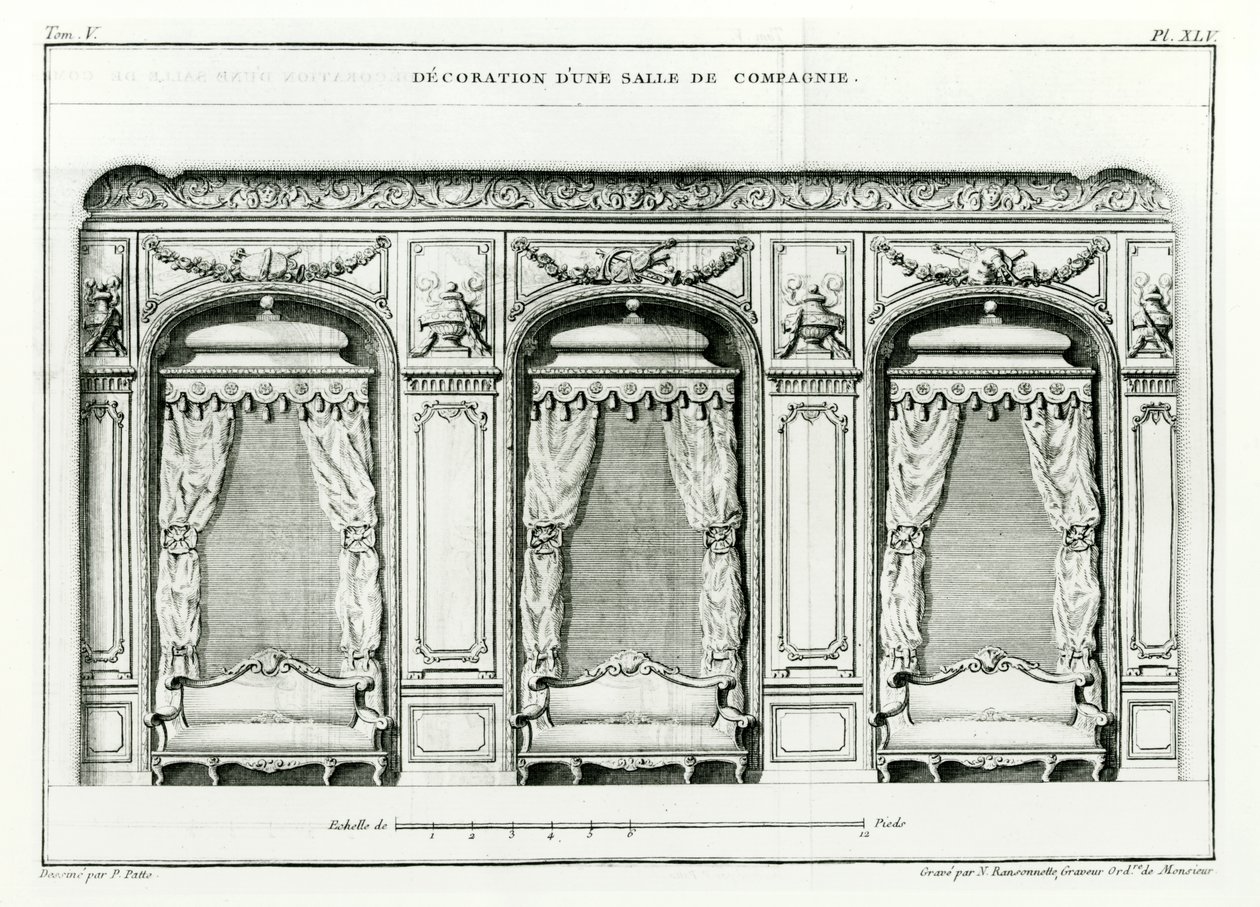 En smart parisisk tegnestue, tidligt 1770 fra Cours dArchitecture, Paris, udgivet i 6 bind fra 1771-77 af Blondel, Jacques-Francois (1705-74) Serie færdiggjort af Pierre Patte efter hans død, af Jacques François Blondel