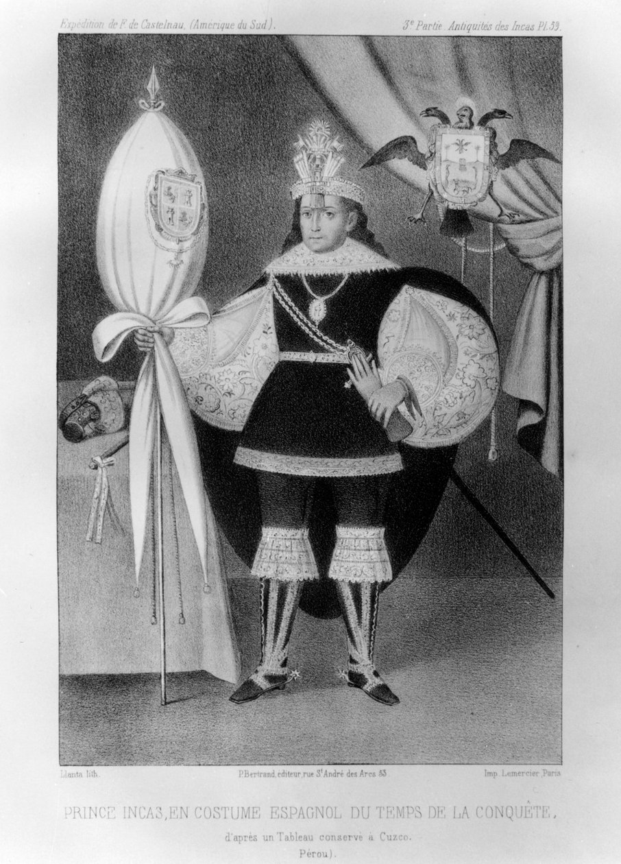 Inkaprins, i spansk dragt under erobringen, 1500-tallet 1852 af Jacques Francois Gauderique Llanta