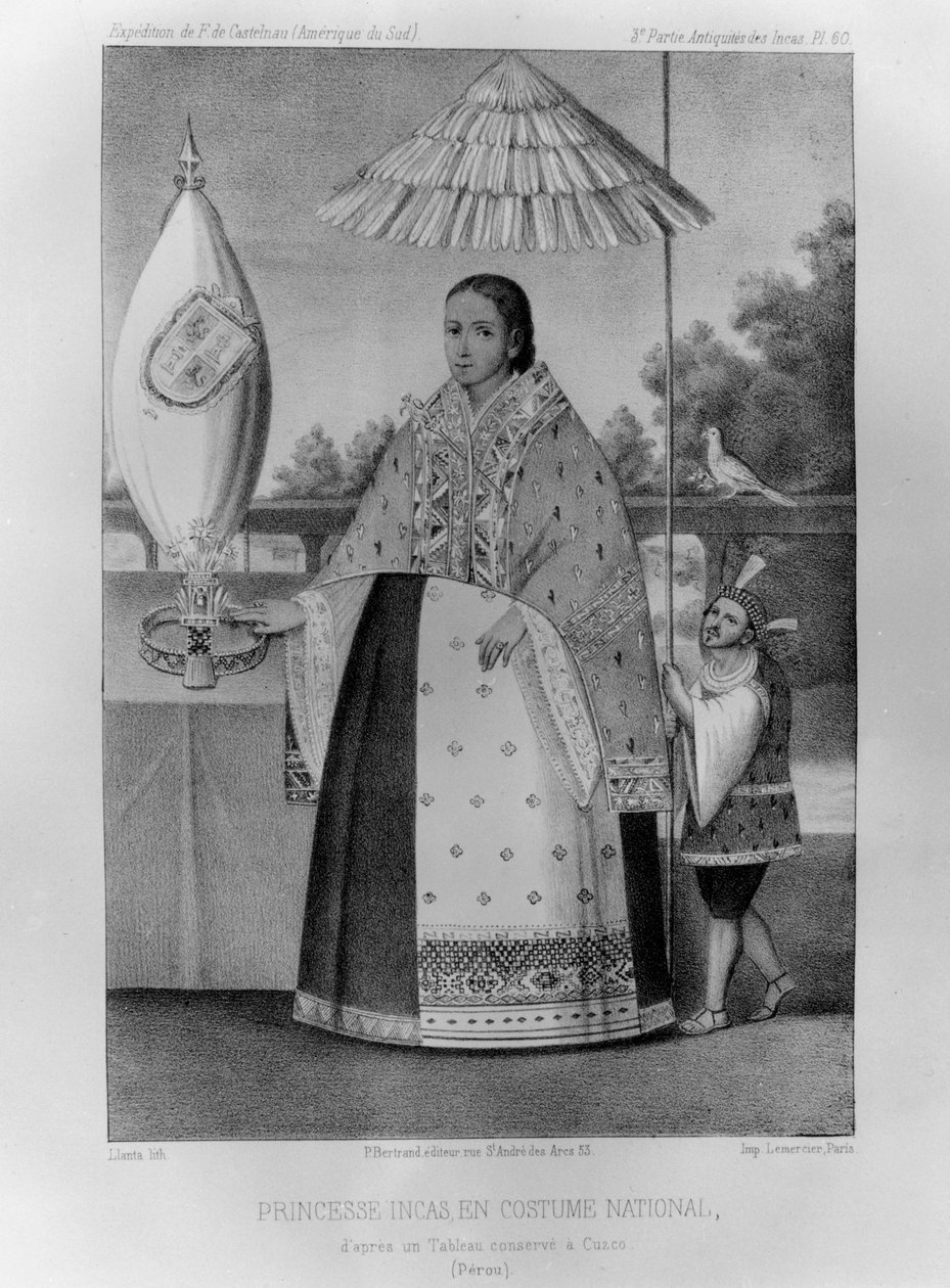 Inkaprinsesse, nationaldragt, 1852 af Jacques Francois Gauderique Llanta