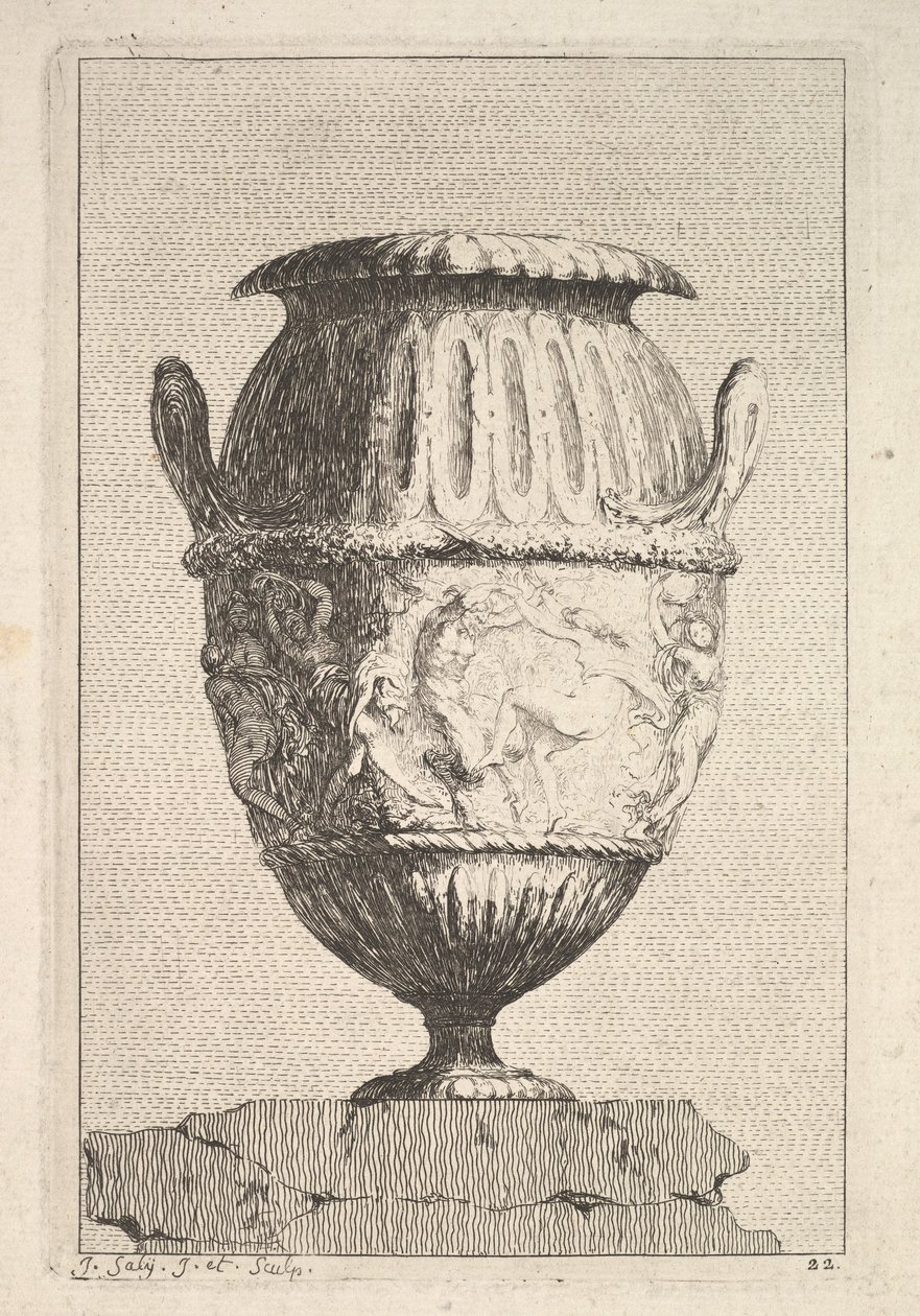 Design til en vase med en Bacchic frise, fra: Vaser, 1746. af Jacques Francois Joseph Saly