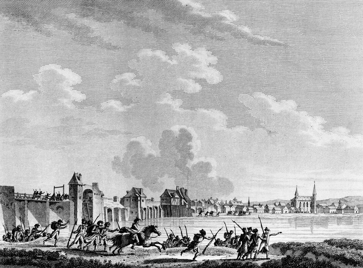 Fransk revolution: Deroute de Passy (Pacy sur Eure eller Pacy-sur-Eure) den 13. juli 1793. Stik af Berthaut efter Swebach. Paris, bibliotek for Institut for Revolutionshistorie af Jacques Francois Joseph Swebach