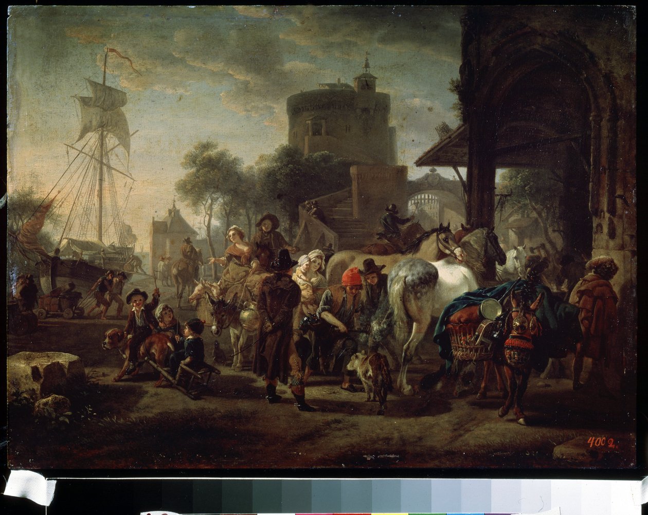 Hestemessen (En hestemesse). Maleri af Jacques-Francois (Jacques Francois) Joseph Swebach (1769-1823). Olie på lærred, 24 x 42 cm af Jacques Francois Joseph Swebach