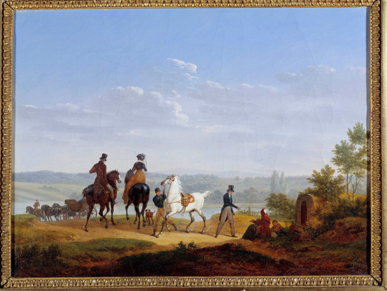 Landscape with Figures and Horsemen Painting by Jacques Francois Joseph Swebachdani af Jacques Francois Joseph Swebach