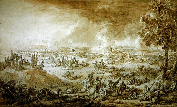 Slaget ved Leipzig (pen og blækvask på papir) af Jacques Francois Joseph Swebach