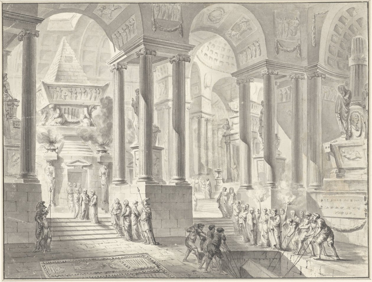 Begravelse i et fantaseret klassicistisk interiør af Jacques François Blondel