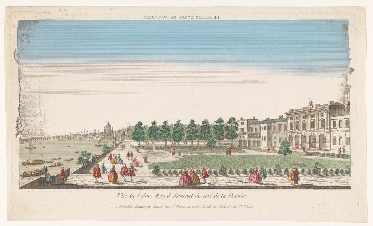 Udsigt over Somerset House ved Themsen i London Le Palais Royal de Somerset (titel på objekt) af Jacques Gabriel Huquier