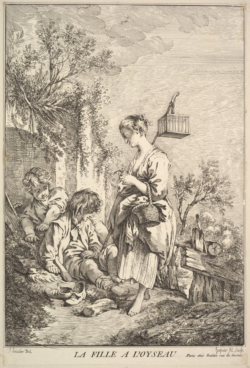 Pige med en fugl, midten til slutningen af det 18. århundrede. af Jacques Gabriel Huquier