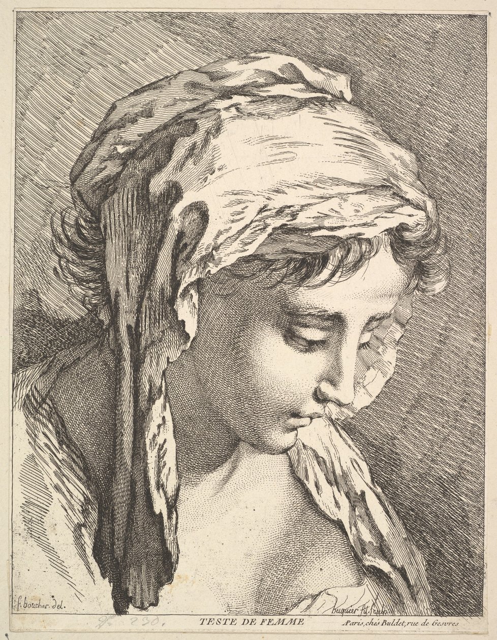 Head of a Woman, midten til slutningen af det 18. århundrede. af Jacques Gabriel Huquier