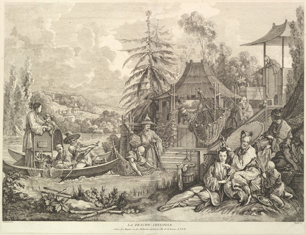 La pesche chinoise Chinese Fishing, fra Chinoiseries, efter 1743. af Jacques Gabriel Huquier