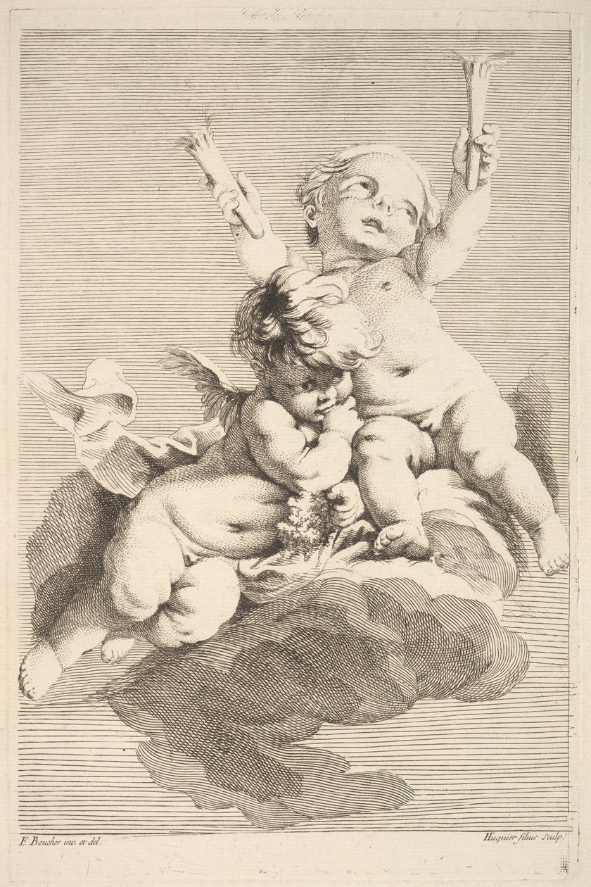 To amoriner, en holder fakler, midten til slutningen af det 18. århundrede. af Jacques Gabriel Huquier