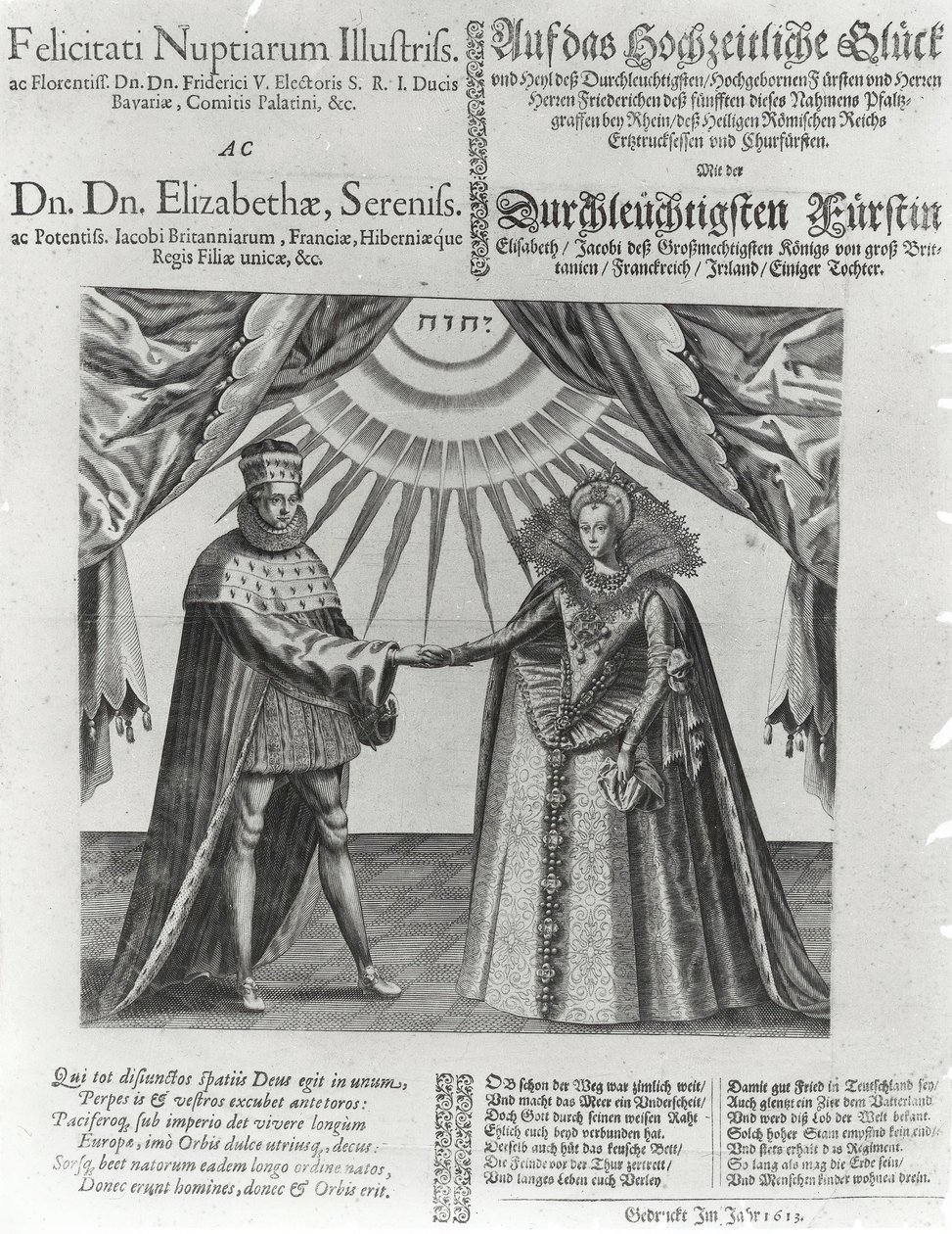 En bredside om brylluppet mellem Frederik V, kurfyrste Palatine og prinsesse Elizabeth af England, 1613 af Jacques Granthomme