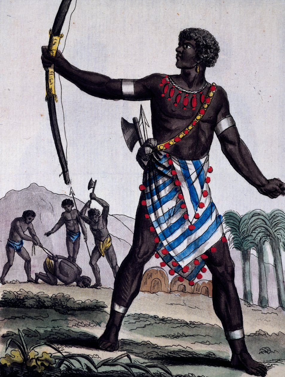 Anzikos kriger, Afrika, gravering fra Encyclopedia of voyages af Jacques Grasset de Saint Sauveur