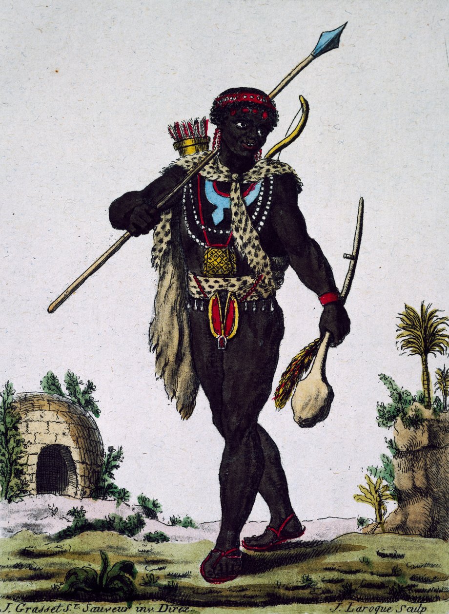 Mand fra Namaquas stamme, Afrika, gravering fra Encyclopedia of voyages af Jacques Grasset de Saint Sauveur