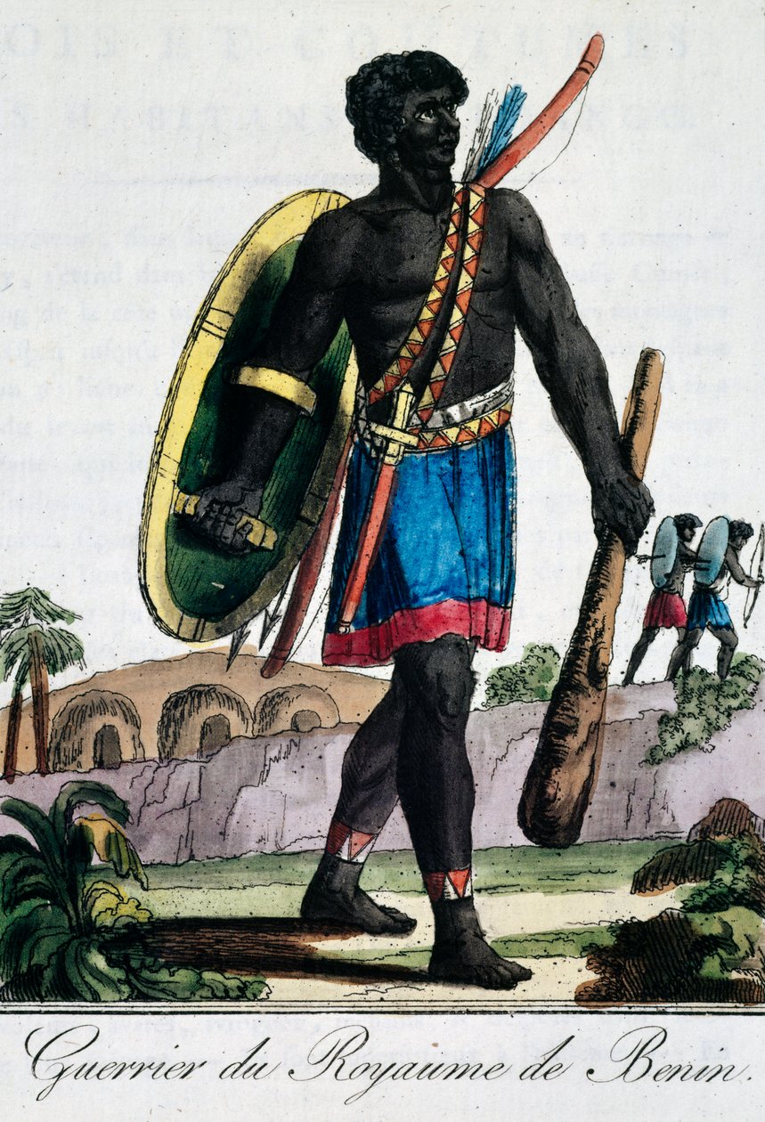 Kriger fra Benin Afrika, gravering fra Travelling encyclopaedia af Jacques Grasset de Saint Sauveur
