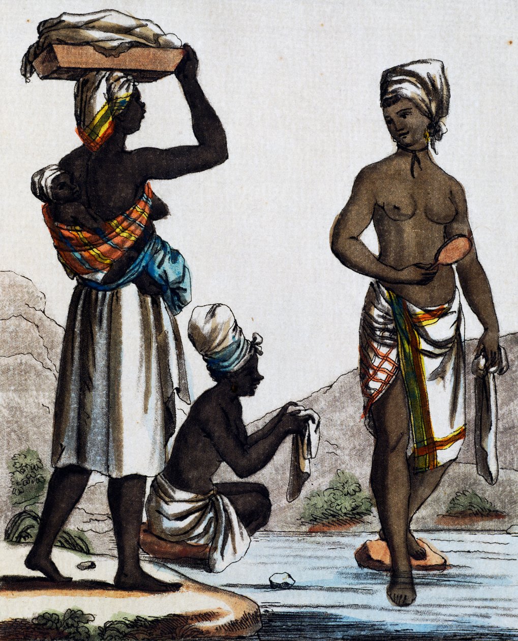 Vaskekvinder fra Santo Domingo, farvestik fra en tegning af Labrousse (aktiv 1796), fra Encyclopedie des Voyages, af Jacques Grasset de Saint-Sauveur (1757-1810) af Jacques Grasset de Saint Sauveur