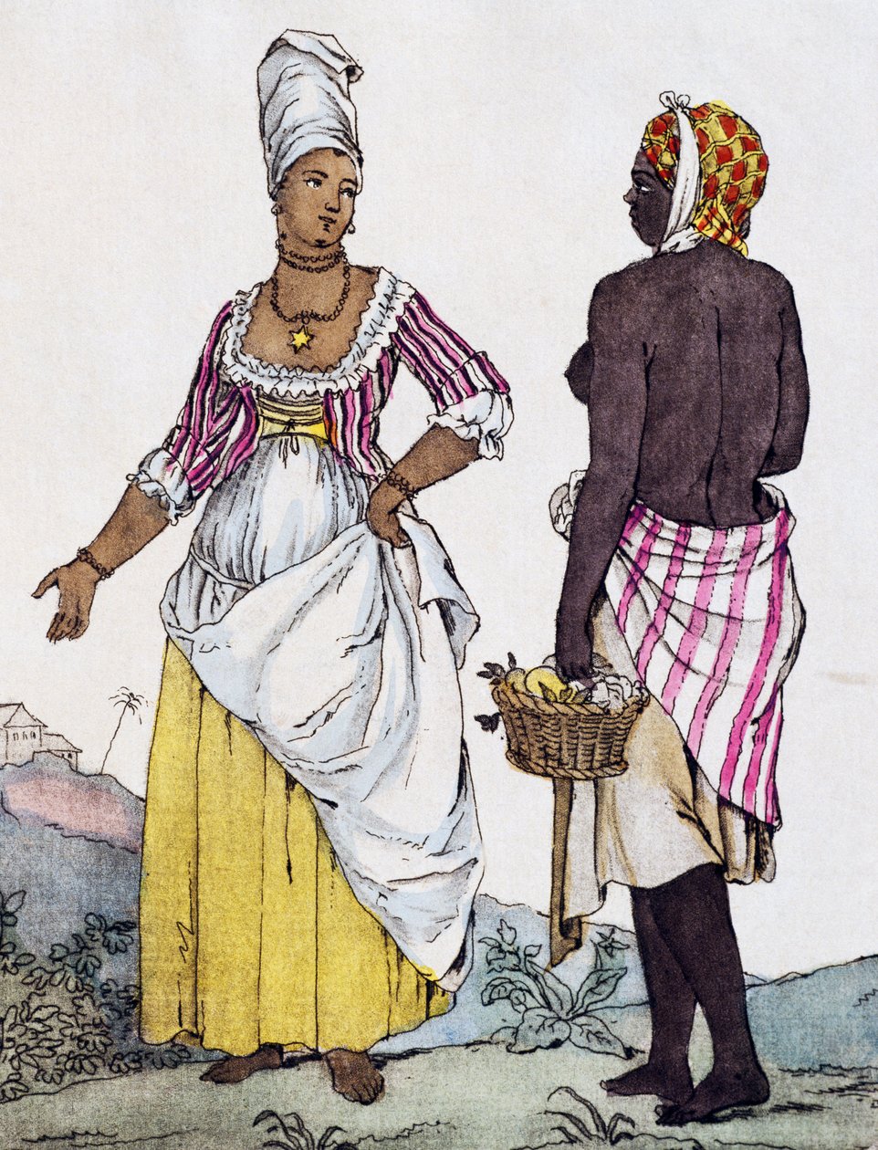 Sort kvinde og mulatkvinde fra Santo Domingo, farvegravering fra tegning af Labrousse af Jacques Grasset de Saint Sauveur