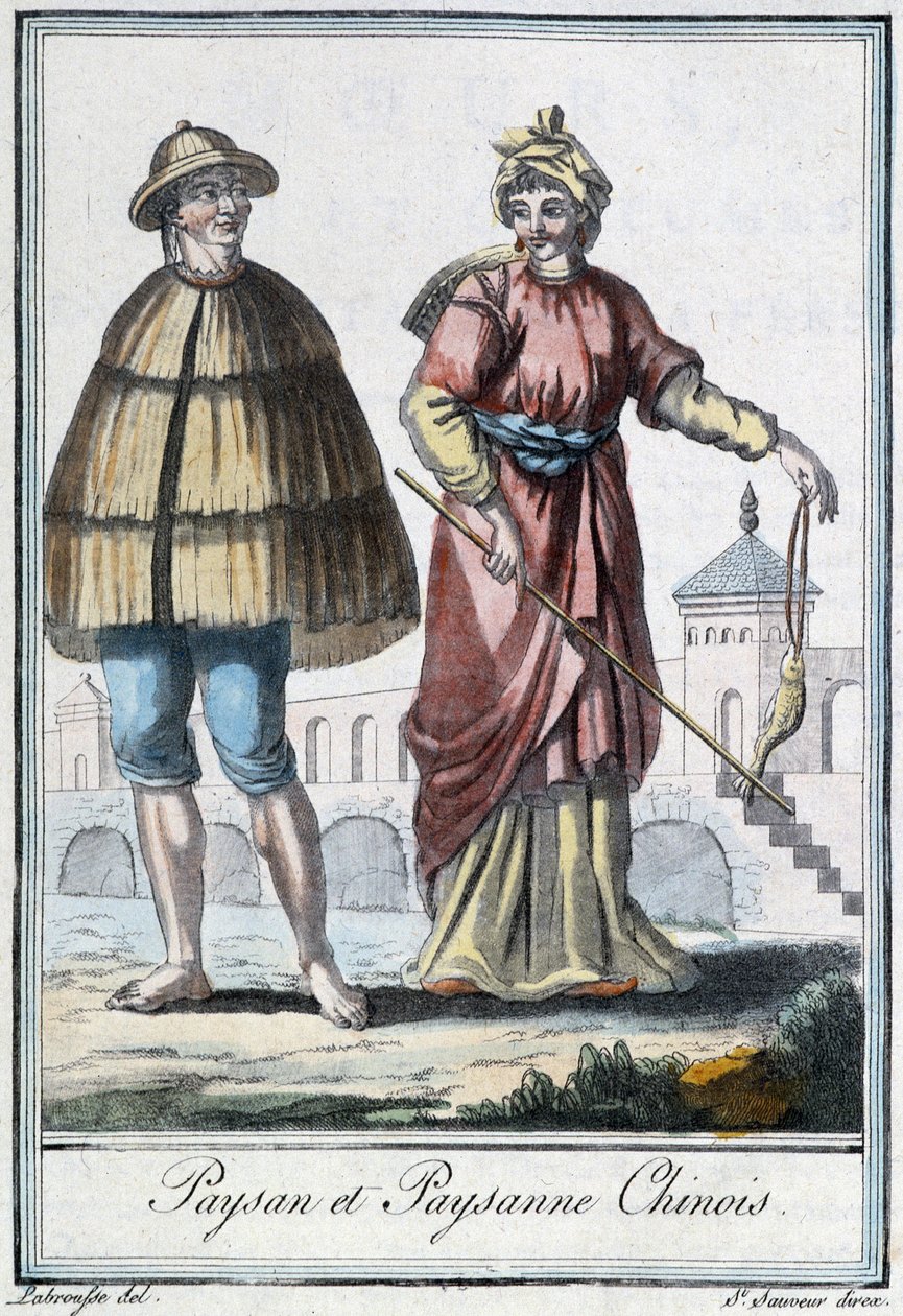Chinese Peasant and Peasant - i "" Encyclopedia of Travels"" af Grasset St. Sauveur, red. 1796 af Jacques Grasset de Saint Sauveur
