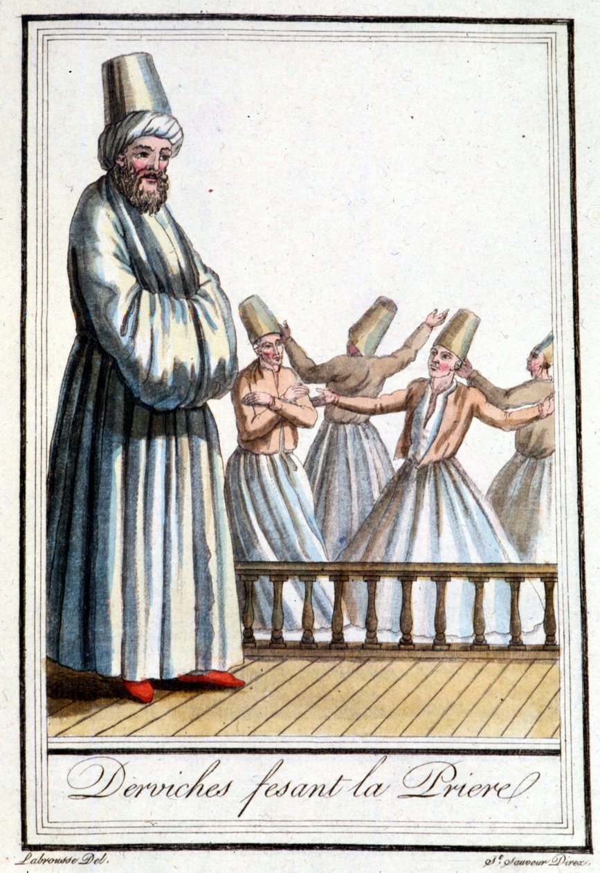 Dervishes praying (Whirling Dervishes) - i "" Encyclopédie des voyages"" af Grasset Saint Sauveur, red. Paris 1796 af Jacques Grasset de Saint Sauveur