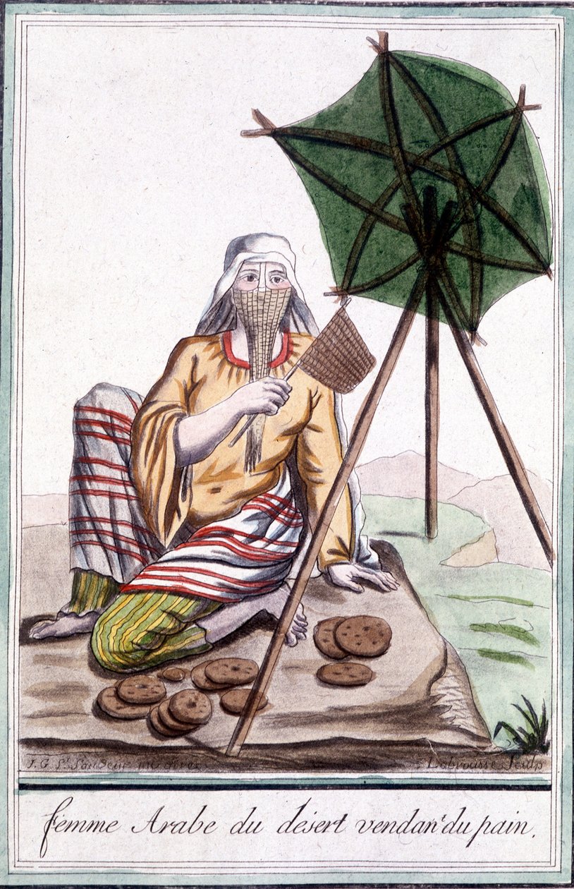 Desert Arabian Woman Selling Bread - i "" Encyclopedia of Travels"" af Grasset St Sauveur, red. 1796 af Jacques Grasset de Saint Sauveur