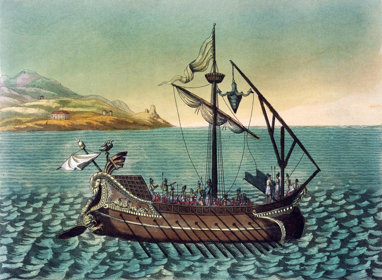 Duilius Corvus (boarding enhed) på romersk kabys krigsskib, af Jacques Grasset de Saint-Sauveur (1757-1810), gravering fra det antikke Rom af Jacques Grasset de Saint Sauveur