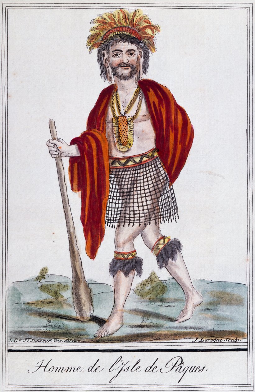 Påskeøens hjemmehørende, farvegravering af Laroque, Polynesien af Jacques Grasset de Saint Sauveur