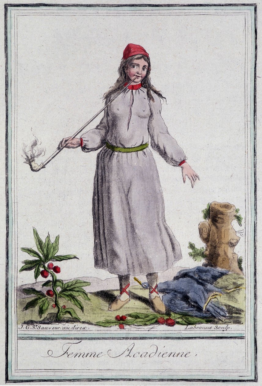 Acadian woman - i "" Encyclopedia of travels"" af Grasset St. Sauveur, red. 1796 af Jacques Grasset de Saint Sauveur