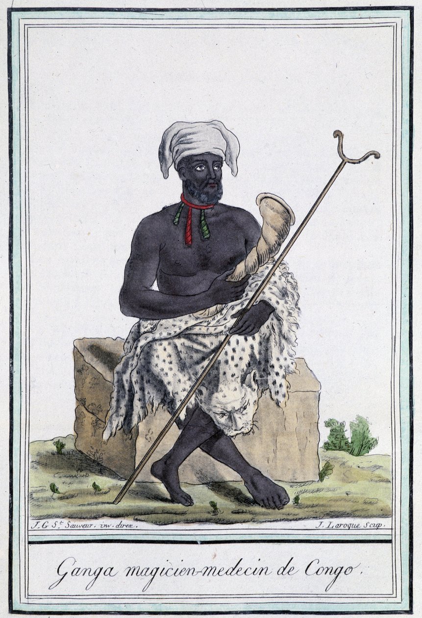 Ganga, tryllekunstner fra Congo - i "" Encyclopedia of travels"" af Grasset Saint Sauveur, red. Paris 1796 af Jacques Grasset de Saint Sauveur