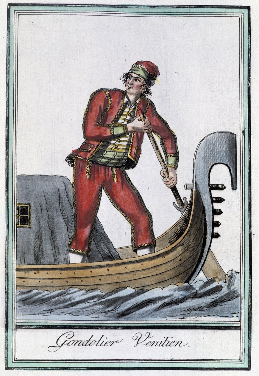 Gondolier i Venedig - i "" Encyclopedia of Travels"" af Grasset Saint Sauveur, red. Paris 1796 af Jacques Grasset de Saint Sauveur