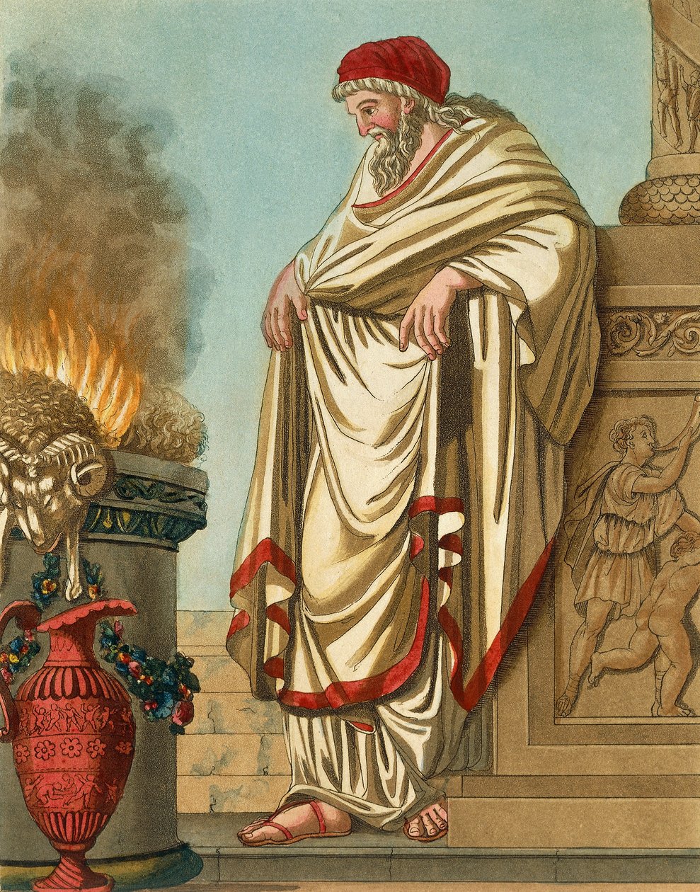 Grand Pontiff, af Jacques Grasset de Saint-Sauveur (1757-1810), gravering fra det antikke Rom, eller historisk og billedlig beskrivelse af alt relateret til romerske folk, deres militær, skikke, religiøse og offentlige liv af Jacques Grasset de Saint Sauveur