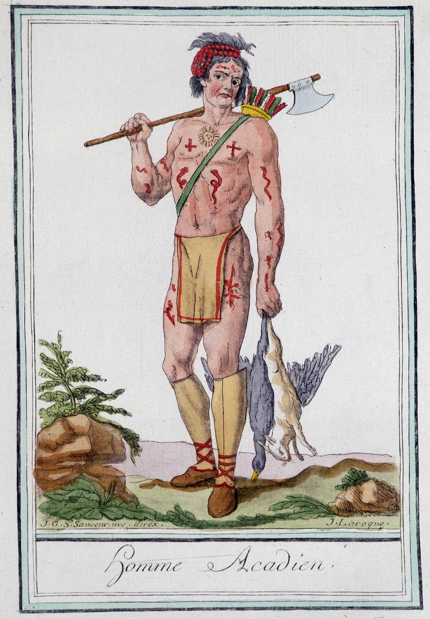 Acadian man - i "" Encyclopedia of travels"" af Grasset St. Sauveur, red. 1796 af Jacques Grasset de Saint Sauveur