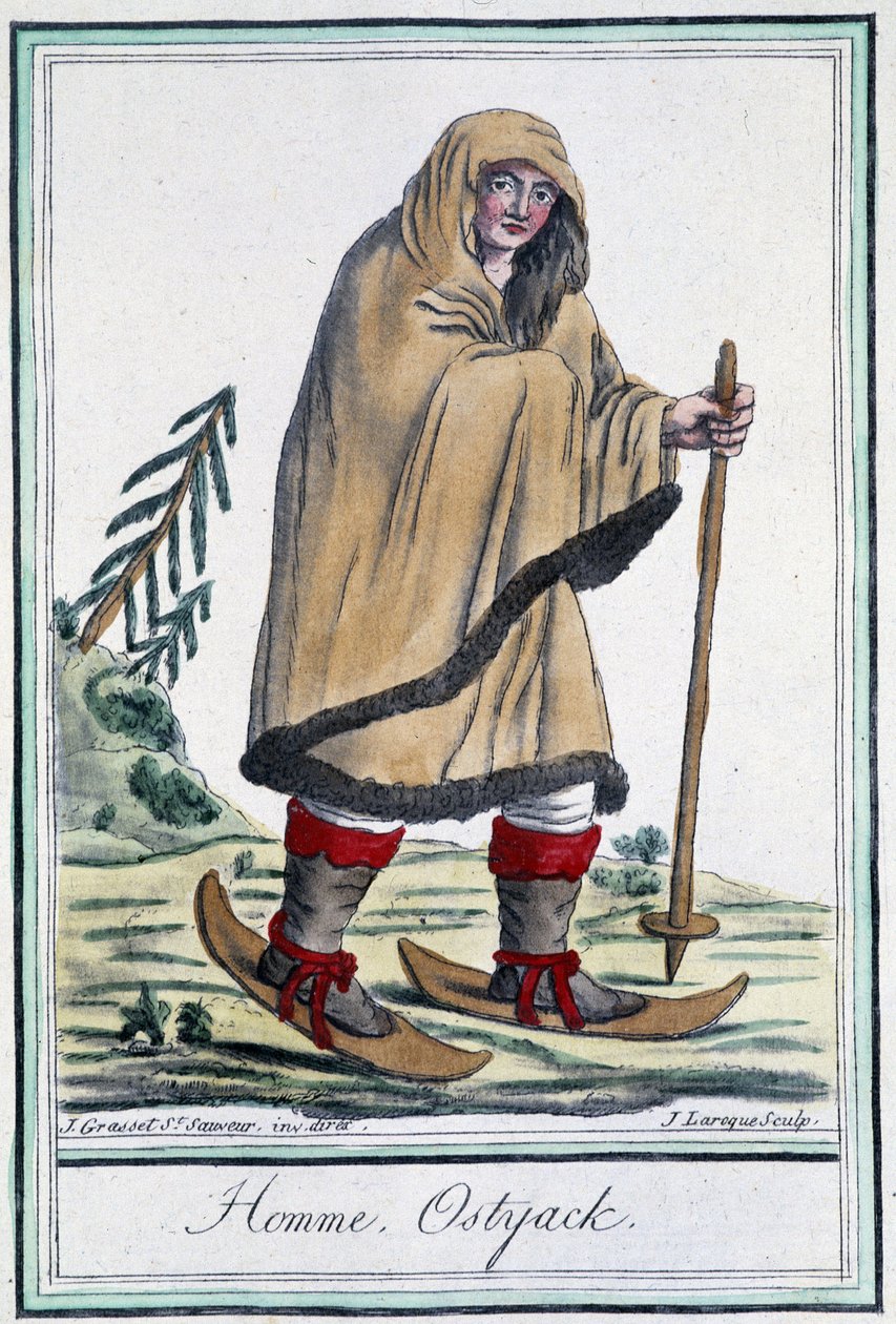 Ostyack-mand på ski - i "" Encyclopédie des voyages"" af Grasset Saint Sauveur, red. Paris 1796 af Jacques Grasset de Saint Sauveur