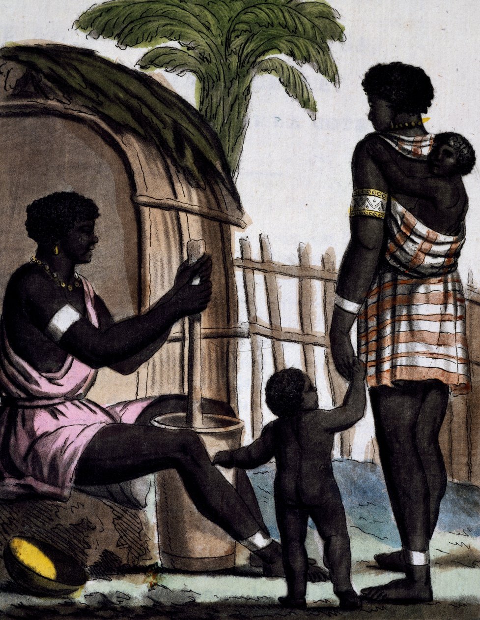 Issinia kvinder arbejder ris, farvegravering fra tegning af Labrousse (aktiv 1796), fra Encyclopedia of voyages, af Jacques Grasset de Saint-Sauveur (1757-1810) af Jacques Grasset de Saint Sauveur