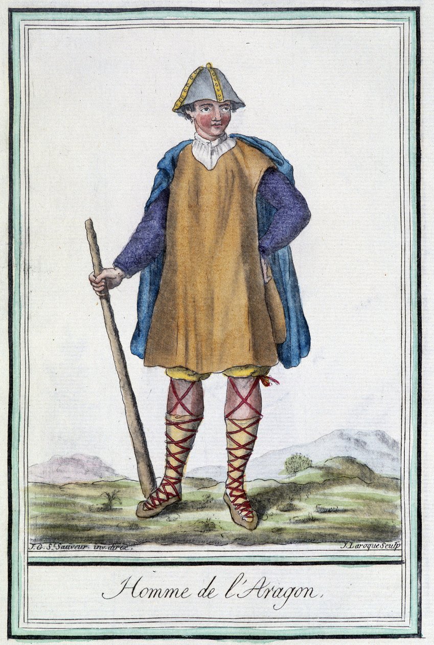 Man of Aragon (Spanien) - i "" Encyclopedia of Travels"" af Grasset St Sauveur, red. 1796 af Jacques Grasset de Saint Sauveur
