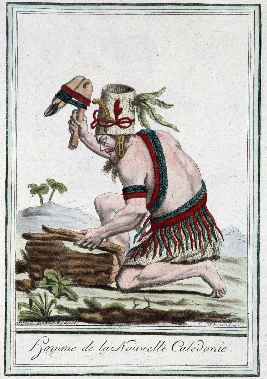 Man of New Caledonia - i "" Encyclopedia of Travels"" af Grasset St Sauveur, red. 1796 af Jacques Grasset de Saint Sauveur