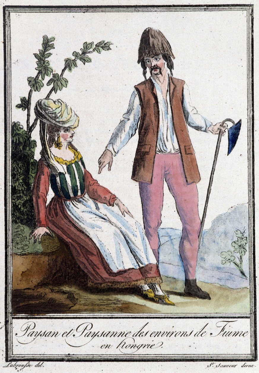 Bonde og bonde fra Fiume (Kroatien) - i "" Encyclopedia of Travels"" af Grasset St. Sauveur, red. 1796 (gravering) af Jacques Grasset de Saint Sauveur