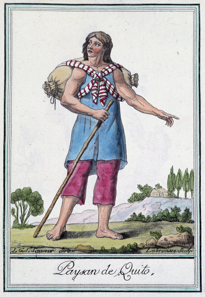 Peasant de Quito (Ecuador) - i "" Encyclopedia of Travels"" af Grasset St Sauveur, red. 1796 af Jacques Grasset de Saint Sauveur
