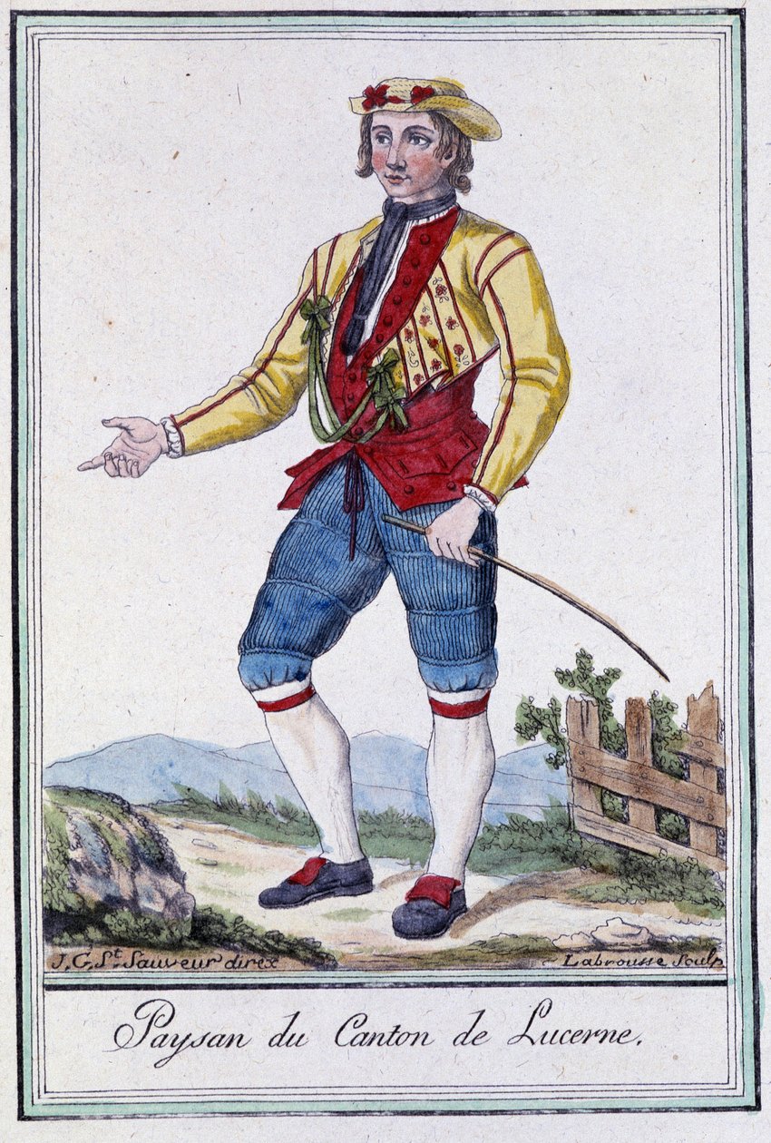 Bonde i kantonen Luzern (Schweiz) - i "" Encyclopedia of Travels"" af Grasset St. Sauveur, red. 1796 af Jacques Grasset de Saint Sauveur