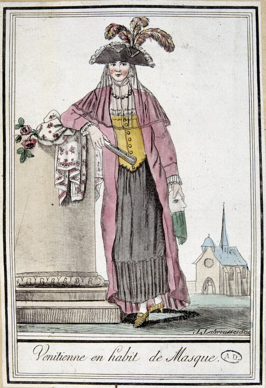 Venetiansk kvinde i maske - i "" Encyclopedia of travels"" af Grasset Saint Sauveur, red. Paris 1796 af Jacques Grasset de Saint Sauveur
