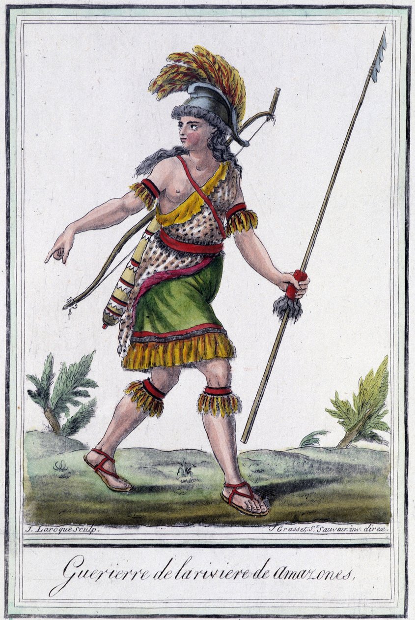 Warrior of the Amazon River - i "" Encyclopedia of Voyages"" af Grasset St Sauveur, red. 1796 af Jacques Grasset de Saint Sauveur