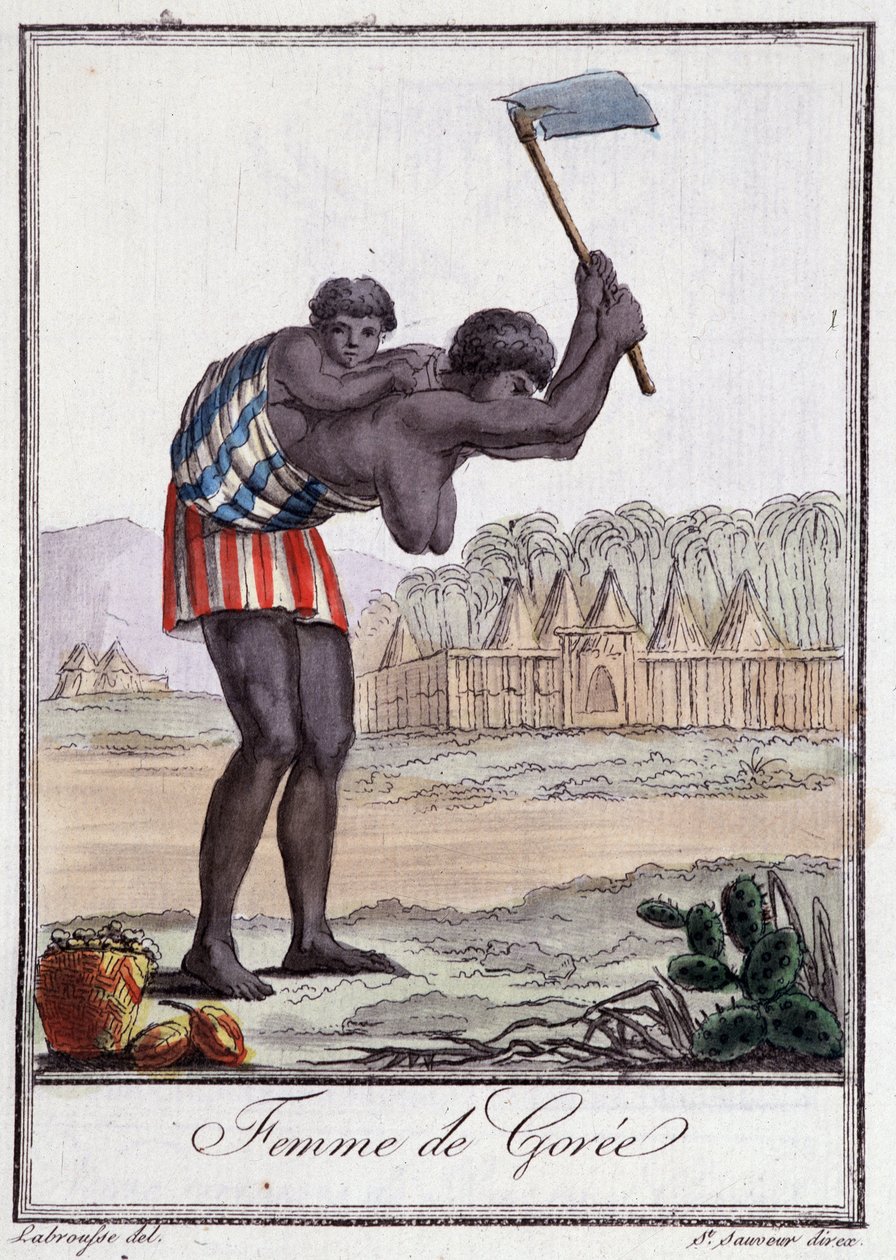 Woman of Goree slår jorden - i "Encyclopedie of travels"" af Grasset St. Sauveur, red. Deroy, Paris af Jacques Grasset de Saint Sauveur