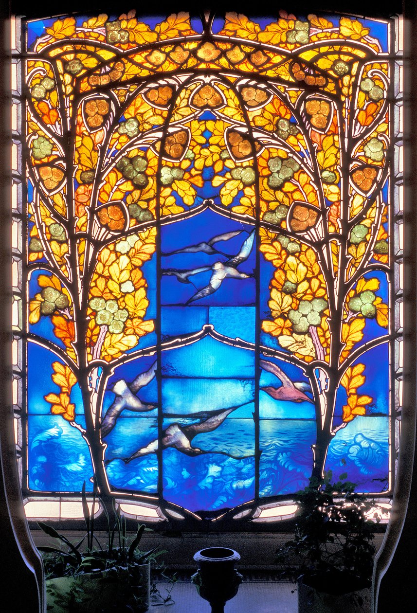 Nancy (afdeling 54), Art Nouveau, Hotel Bergeret, Glasmaleri "roser og måger" (foto) af Jacques Gruber