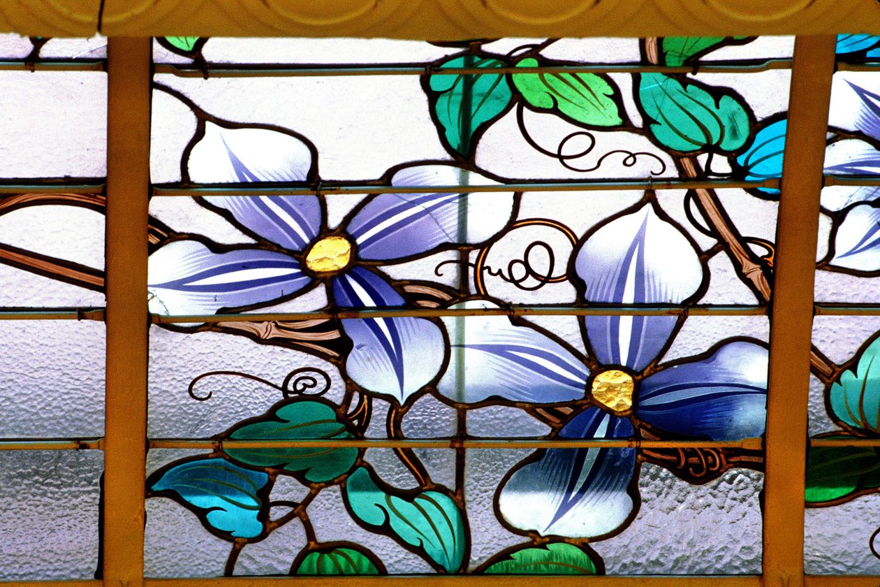 Nancy (afdeling 54), Art Nouveau, "" La verriere aux Clematites"" (1901) - detalje, Glasmaleri af Jacques Gruber (1870-1936), på Credit Lyonnais, rue St Georges af Jacques Gruber
