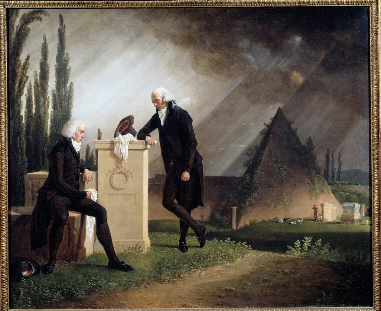 Roman Elegie eller "Dobbeltportræt på den protestantiske kirkegård i Rom" Symboler for Franc Maconnerie er repræsenteret. Maleri af Jacques Sablet (1749-1803) 1791 Brest, Musee des Beaux Arts - Roman Elegy eller "" Dobbeltportræt på den protestantiske kirk af Jacques Henri Sablet
