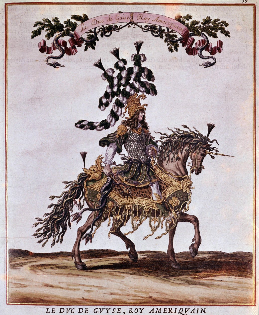 Manuskript af karrusellen 1662. Hertugen af Guise i den amerikanske konge, der deltog i karrusellen i 1662 (fest afholdt i Paris under Ludvig XIVs regeringstid). Illustration af Jacques I Bailly (1629 - 1679). af Jacques I Bailly