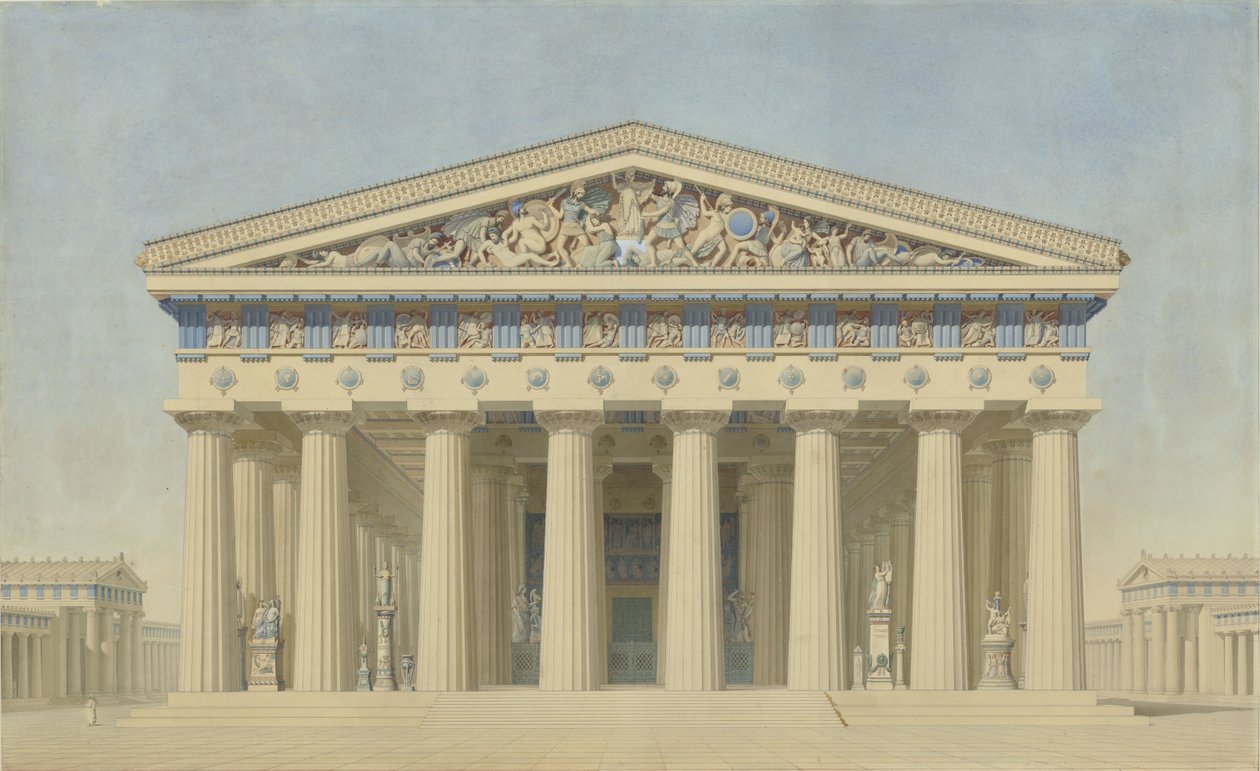 T-templet i Selinunte (Sicilien), restaureret opstalt af hovedfacaden af Jacques Ignace Hittorff