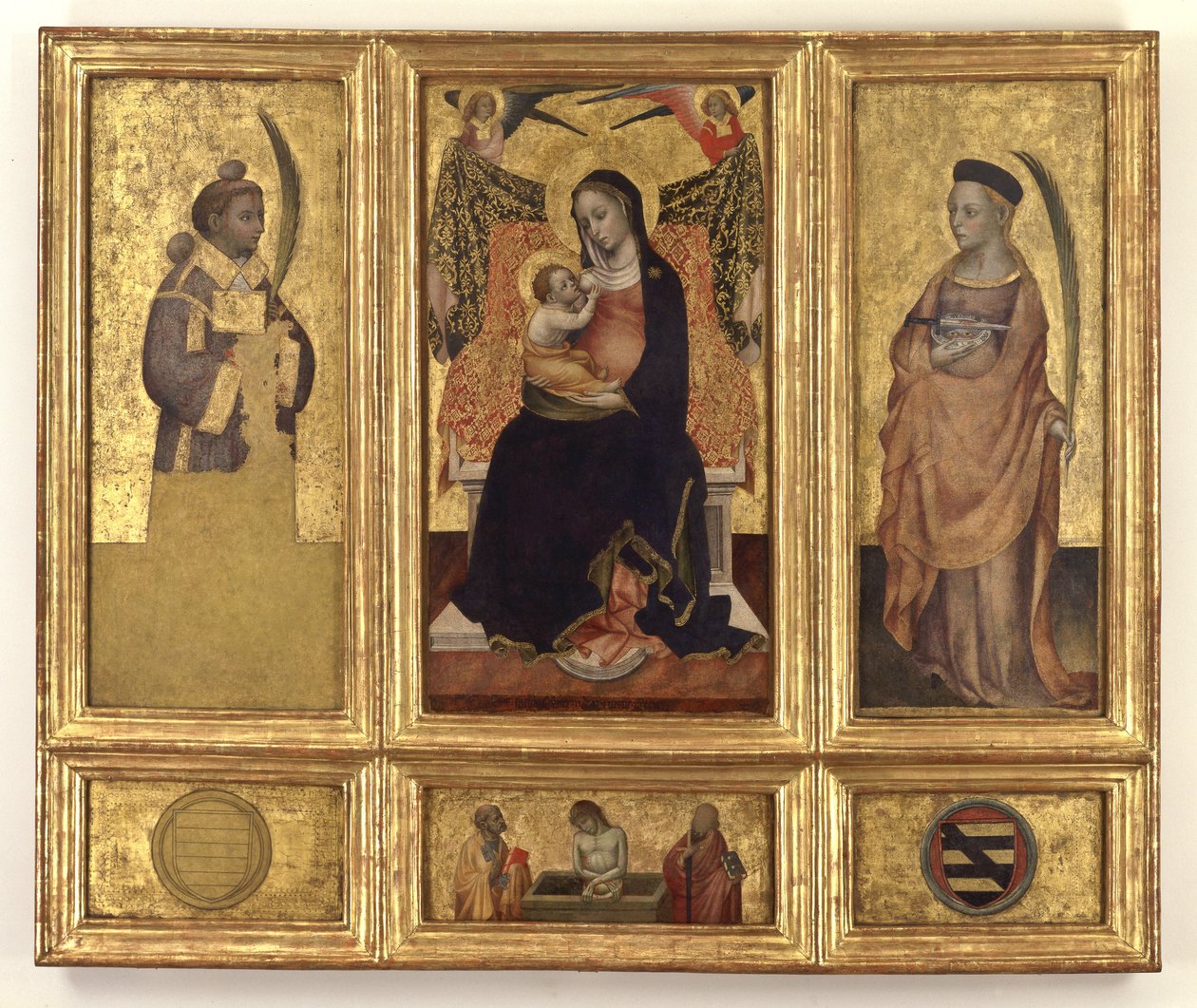 Madonna og barn med de hellige Stephen og Lucy; Kristus i graven og de hellige Peter og Paulus, ca. 1425 af Jacques Iverny